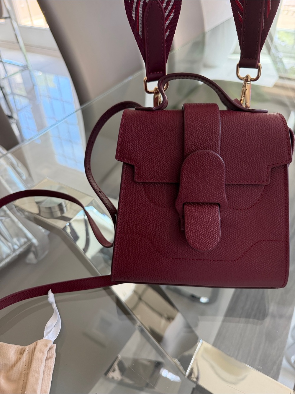Senreve Burgundy Crossbody Bag with Patterned Strap - Picture 2 of 5